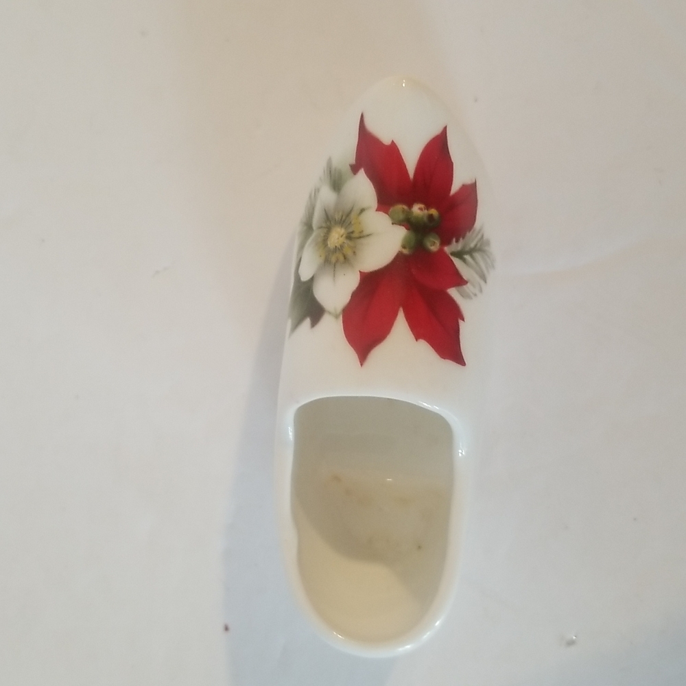 Dutch Shoe Clog Poinsetta Christmas Design Fine Bone China Sandford England